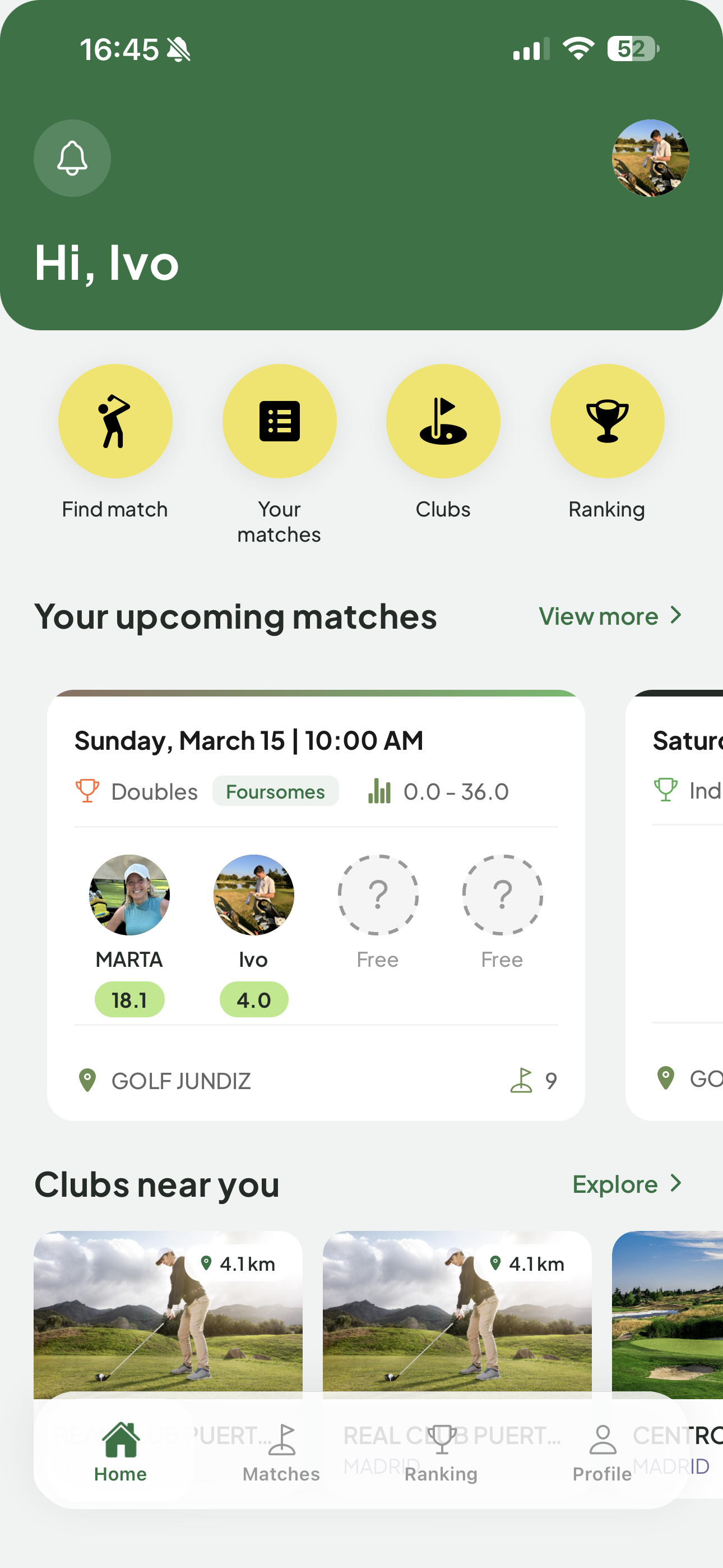 OneUp — Partidos en dobles disponibles