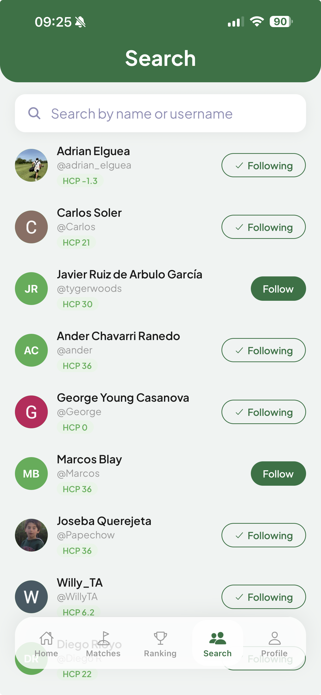 OneUp — Buscar y seguir jugadores